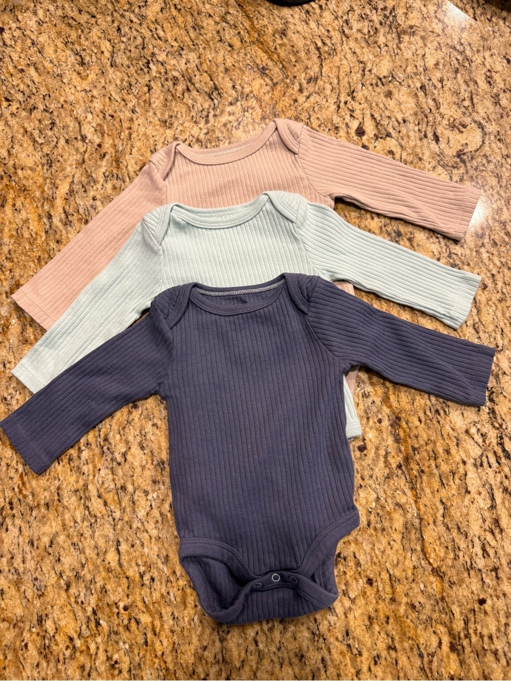 cloud island Ribbed Long-Sleeve One-Piece Bodysuits - Dusty Pink, Sage, Navy